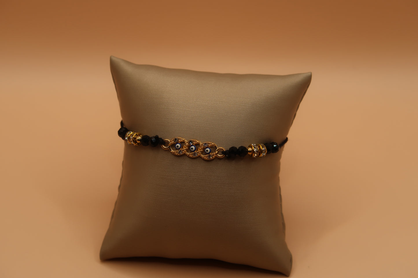 Small Round Evil Eye Diamond Bracelet Black & Gold