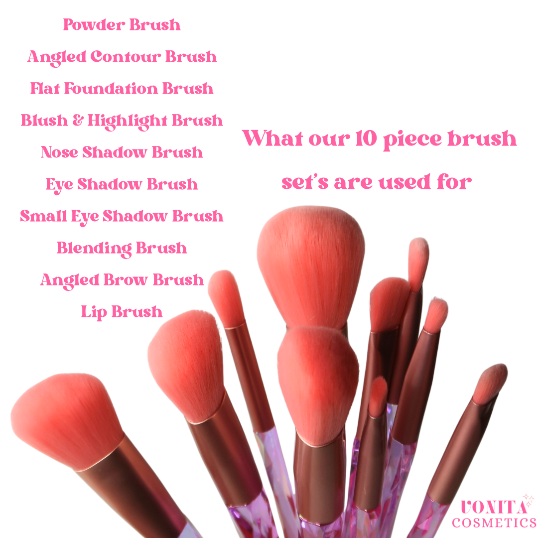 VC Pink holographic 10 piece brush set