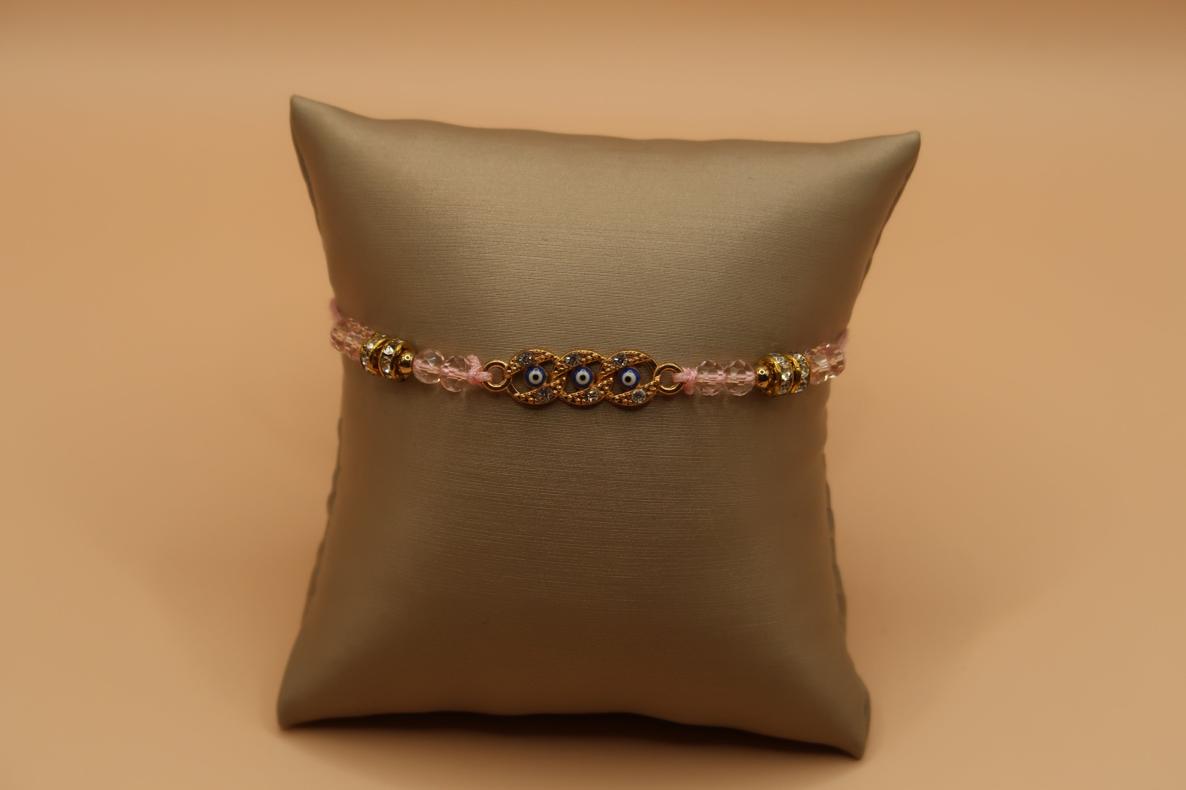 Small Round Evil Eye Diamond Bracelet Light Pink & Gold