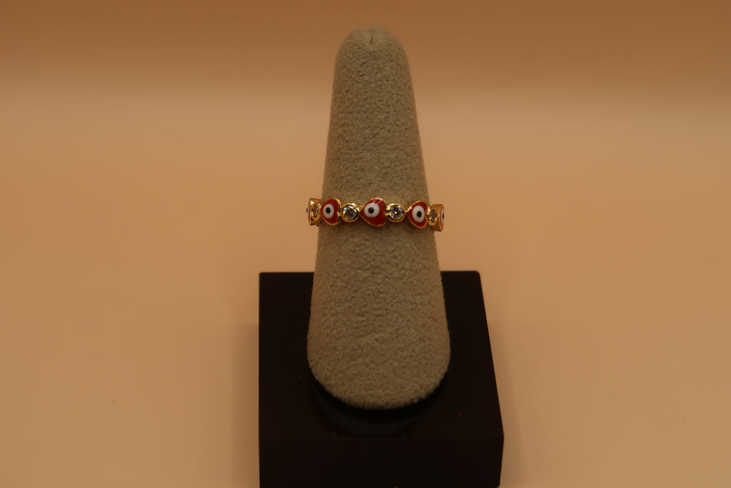 Red Heart Crystals Evil eye ring