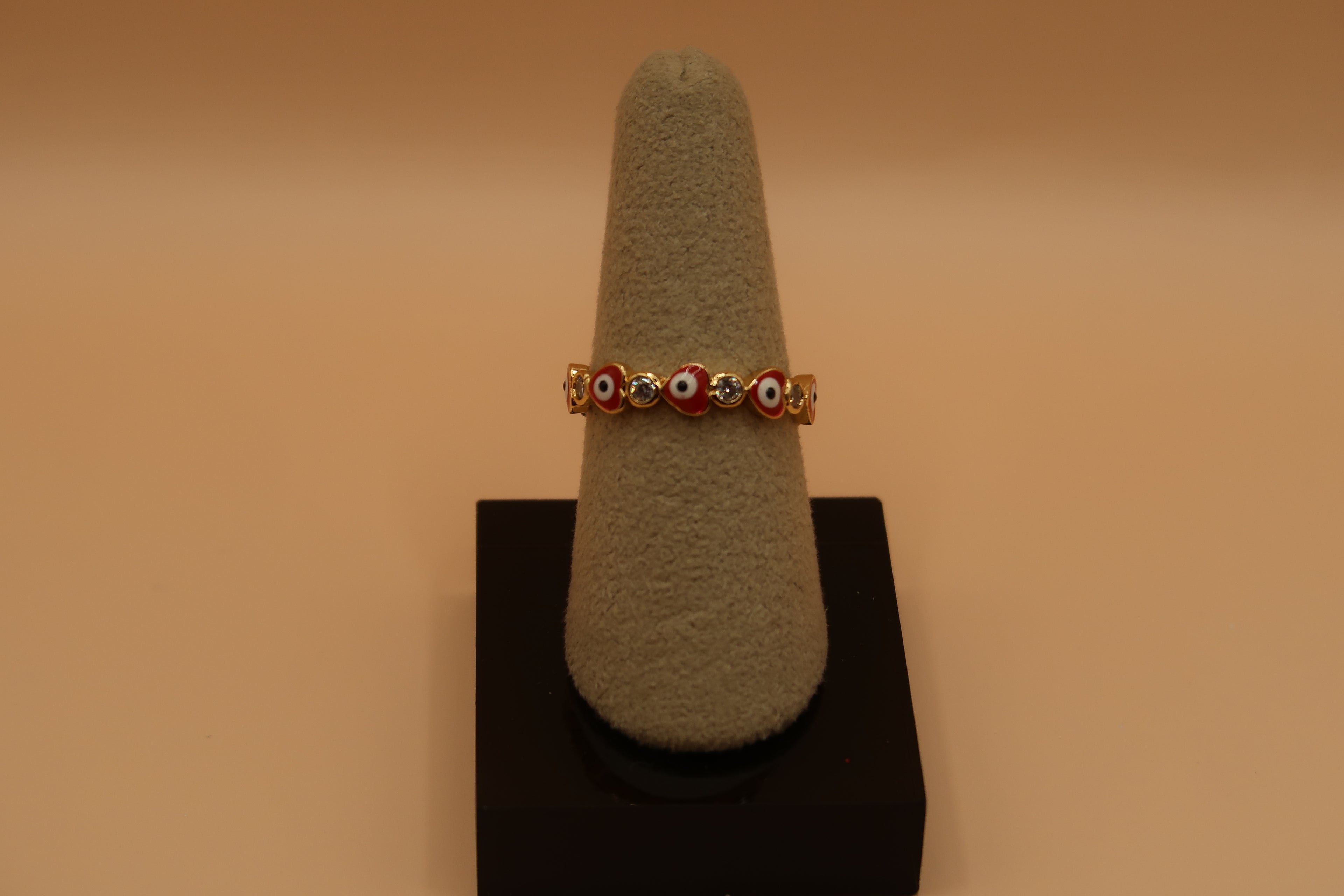 Red Heart Crystals Evil eye ring