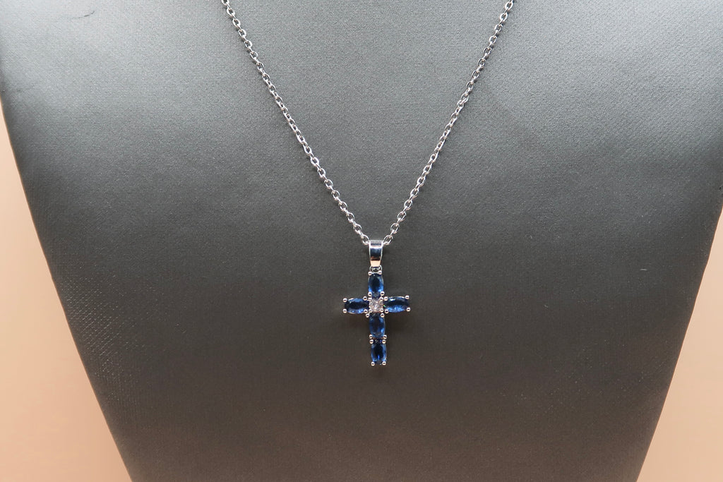 Blue diamonds cross necklace