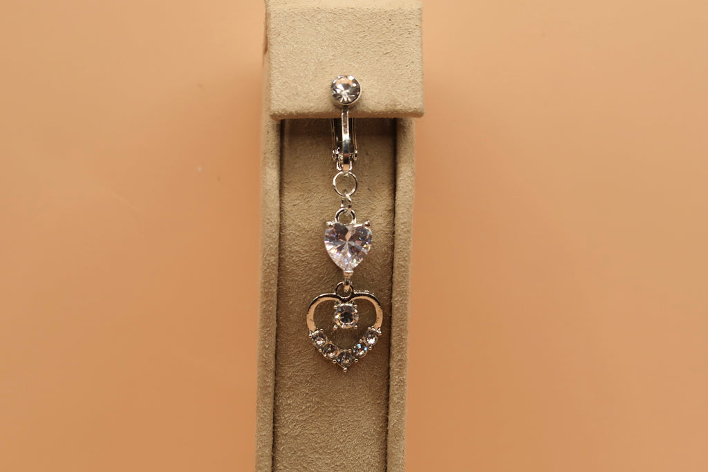 Dangling crystal heart clip on belly piercing