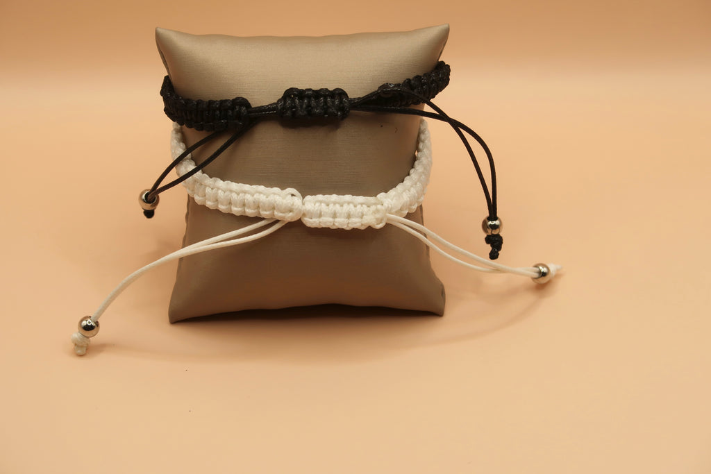 Black & white Silver Heart Matching Bracelet Set