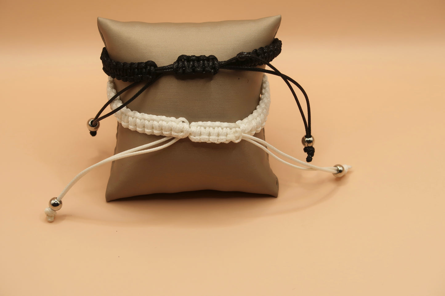 Black & white Silver Heart Matching Bracelet Set