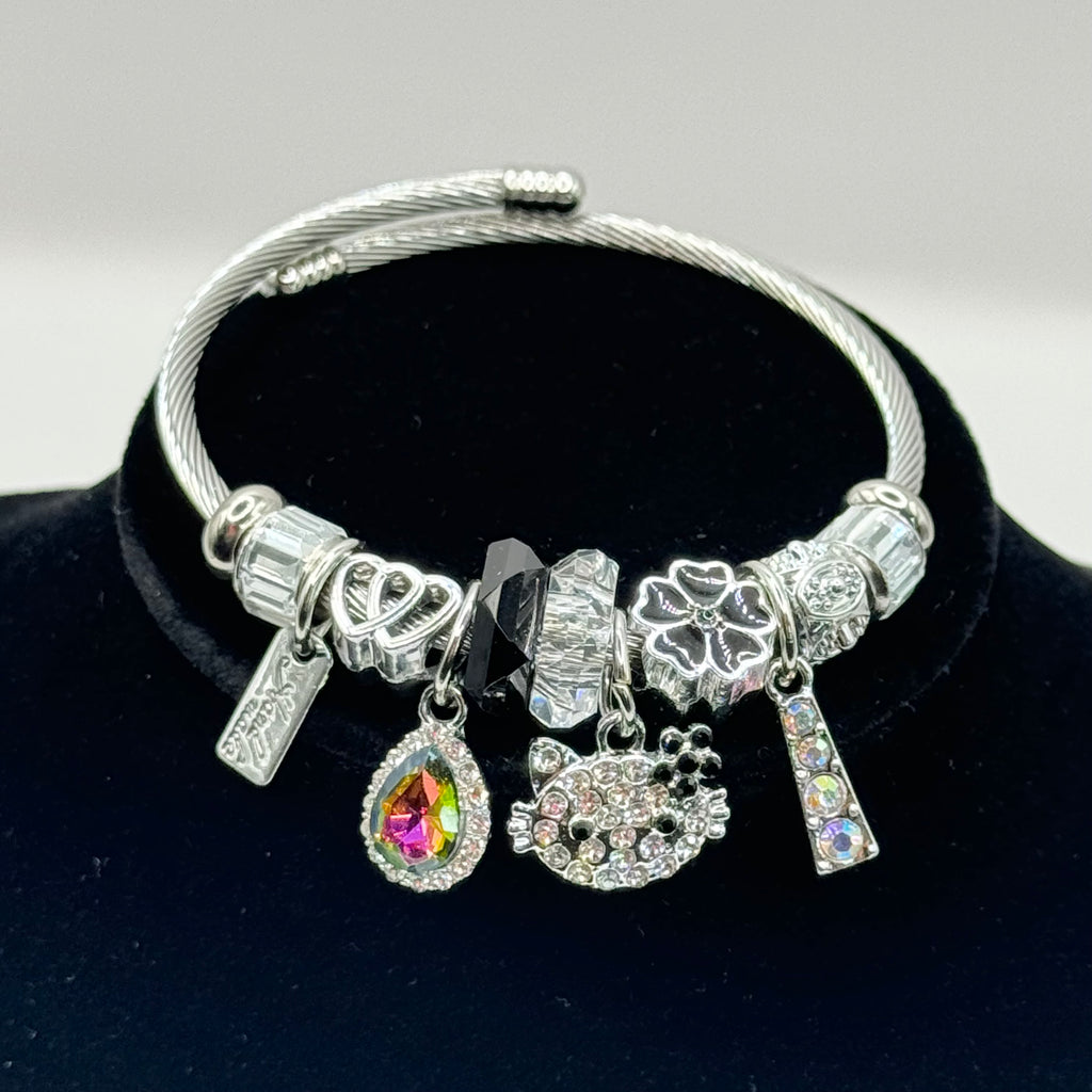 HK Silver & Black Charm Bracelet