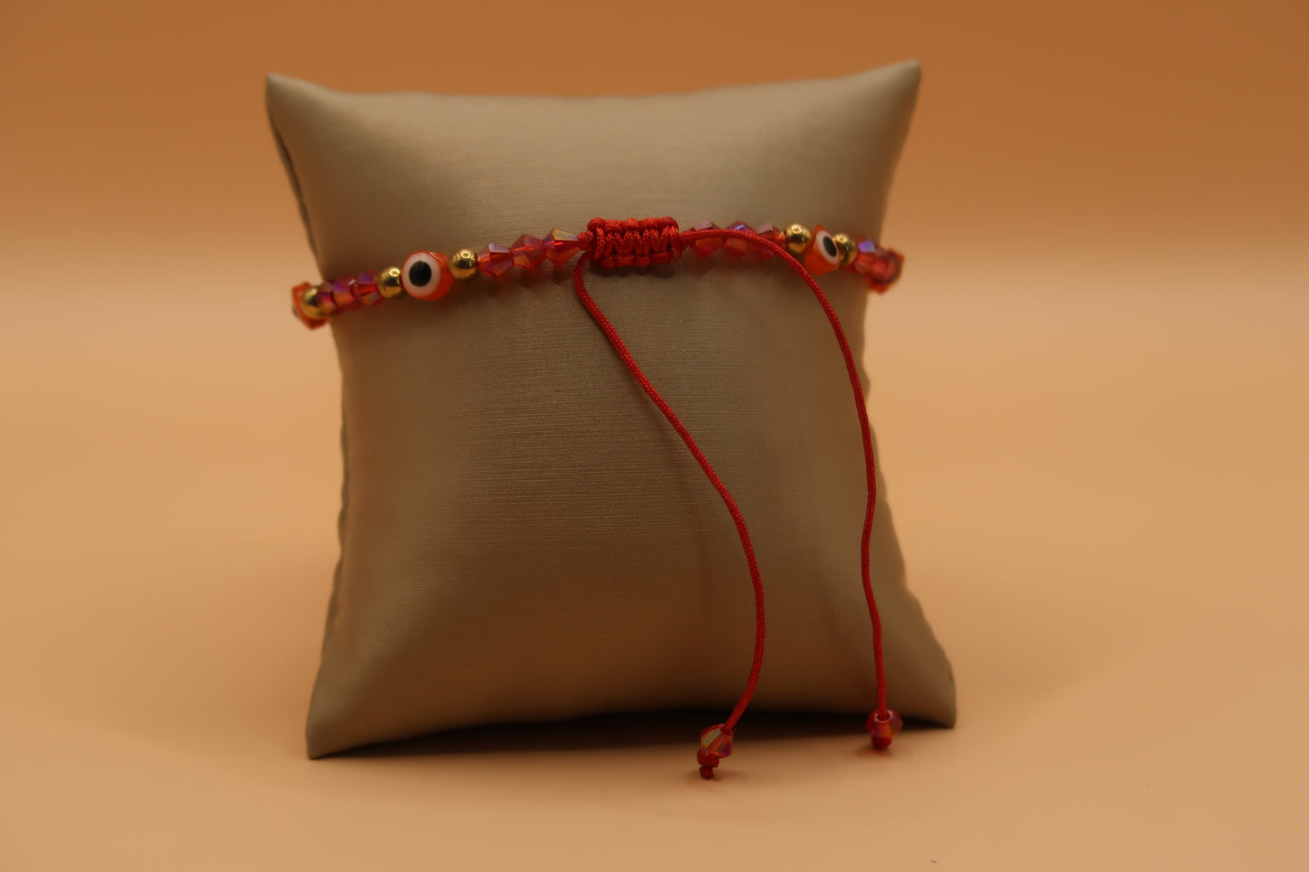 Dangling Virgin de Guadalupe Red & Gold With Evil Eye Bracelet