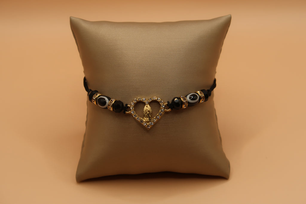 Heart Virgin De Guadalupe Black with Evil Eye Bracelet