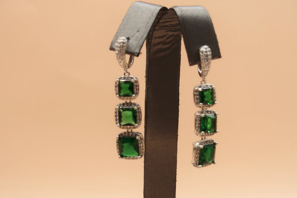 Diamond Green Dangling Earrings