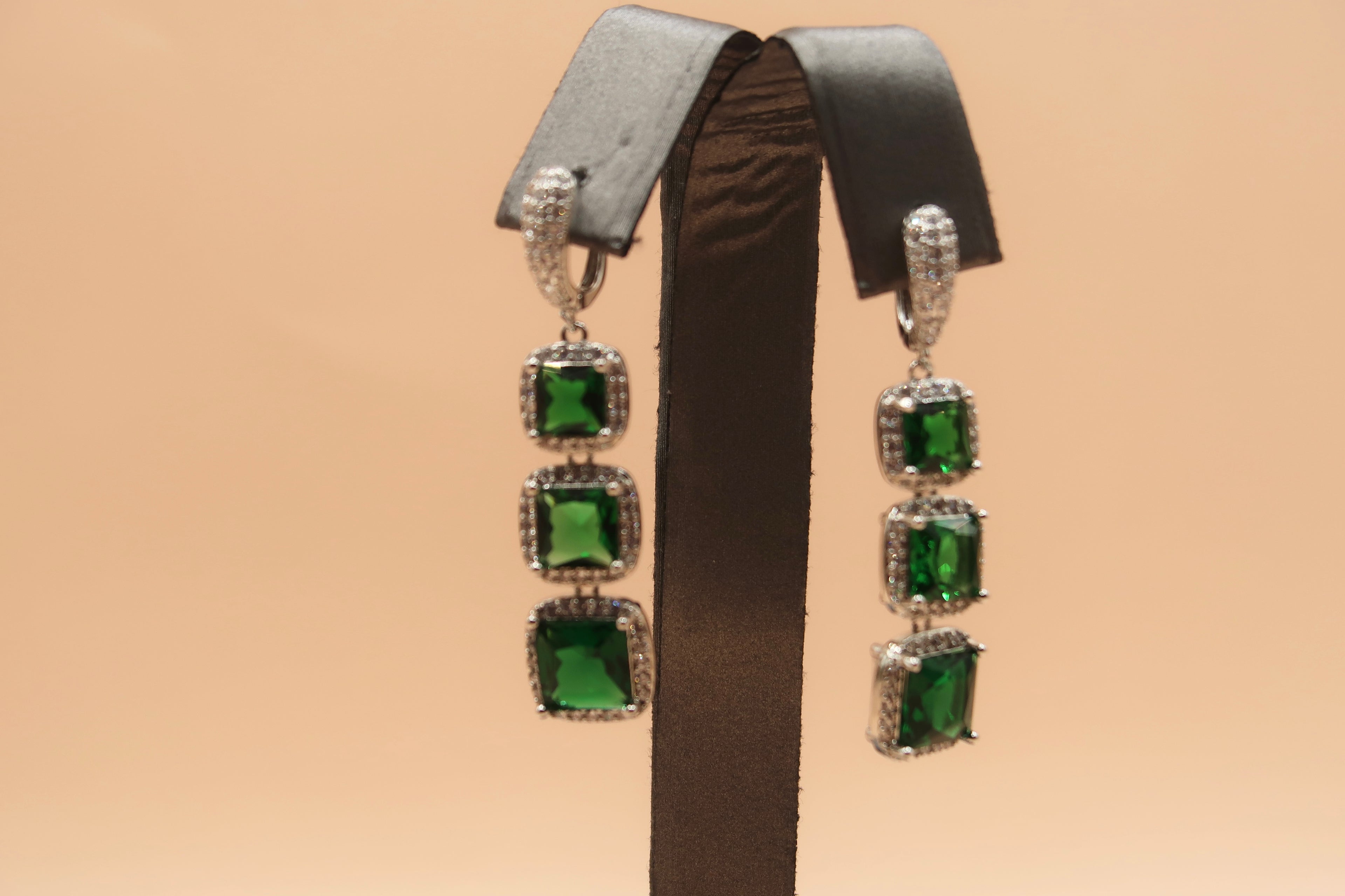 Diamond Green Dangling Earrings