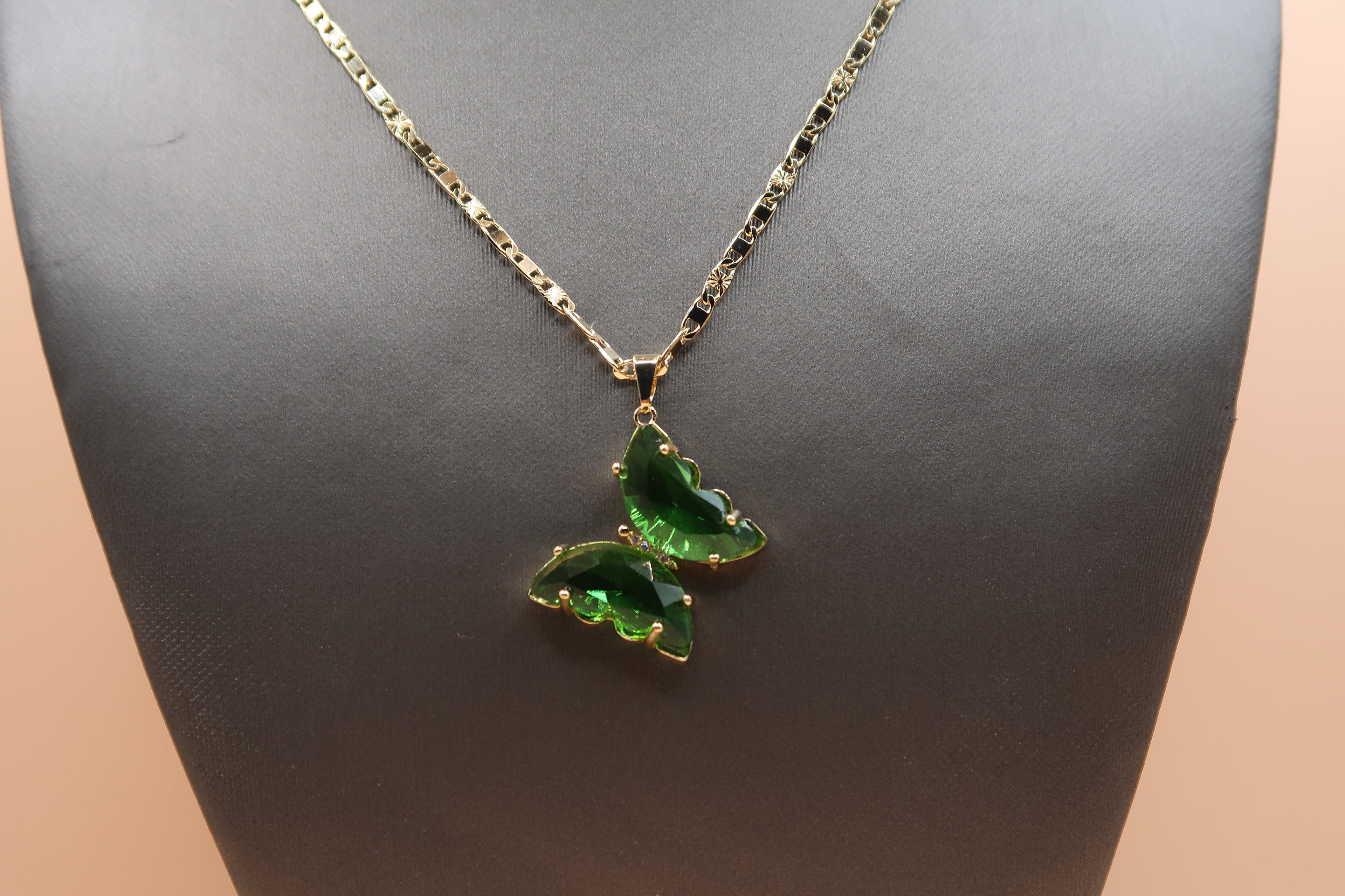 Green diamond butterfly necklace