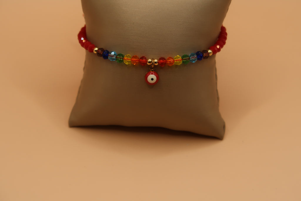 Red evil eye Rainbow Sparkle bracelet