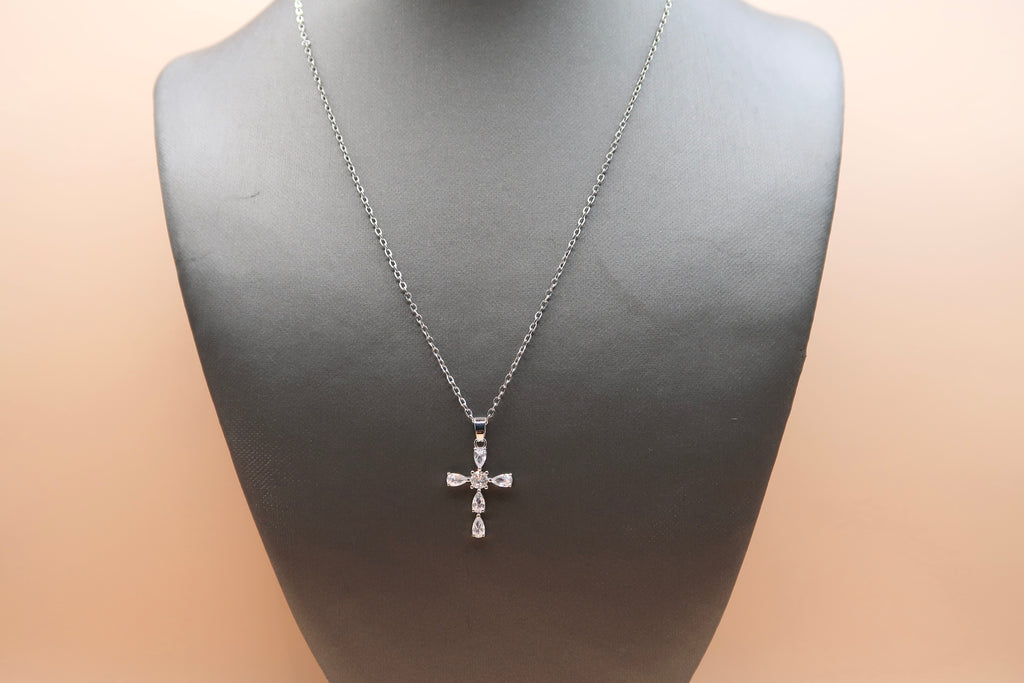 Rain drop Crystal diamond Cross Necklace