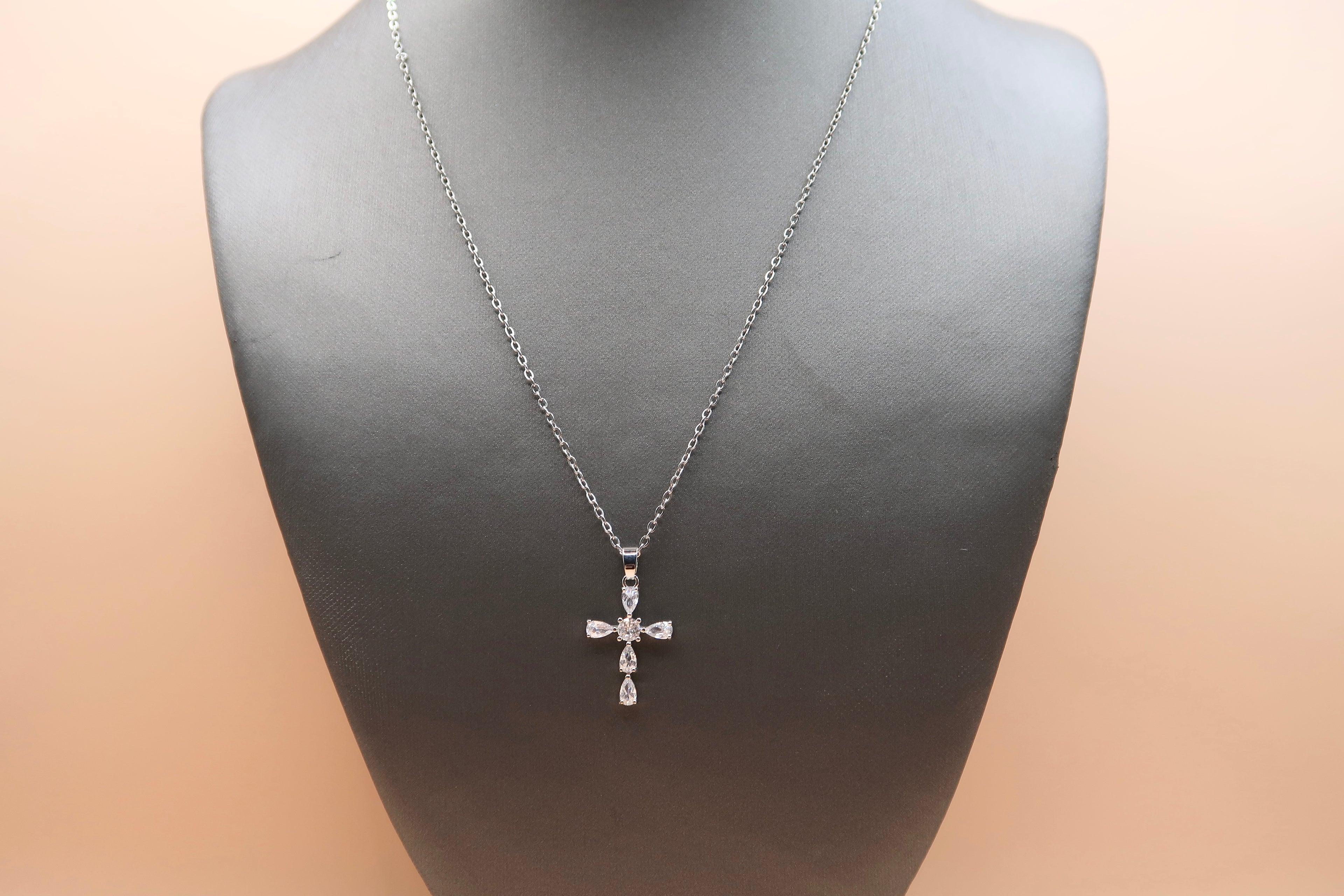 Rain drop Crystal diamond Cross Necklace