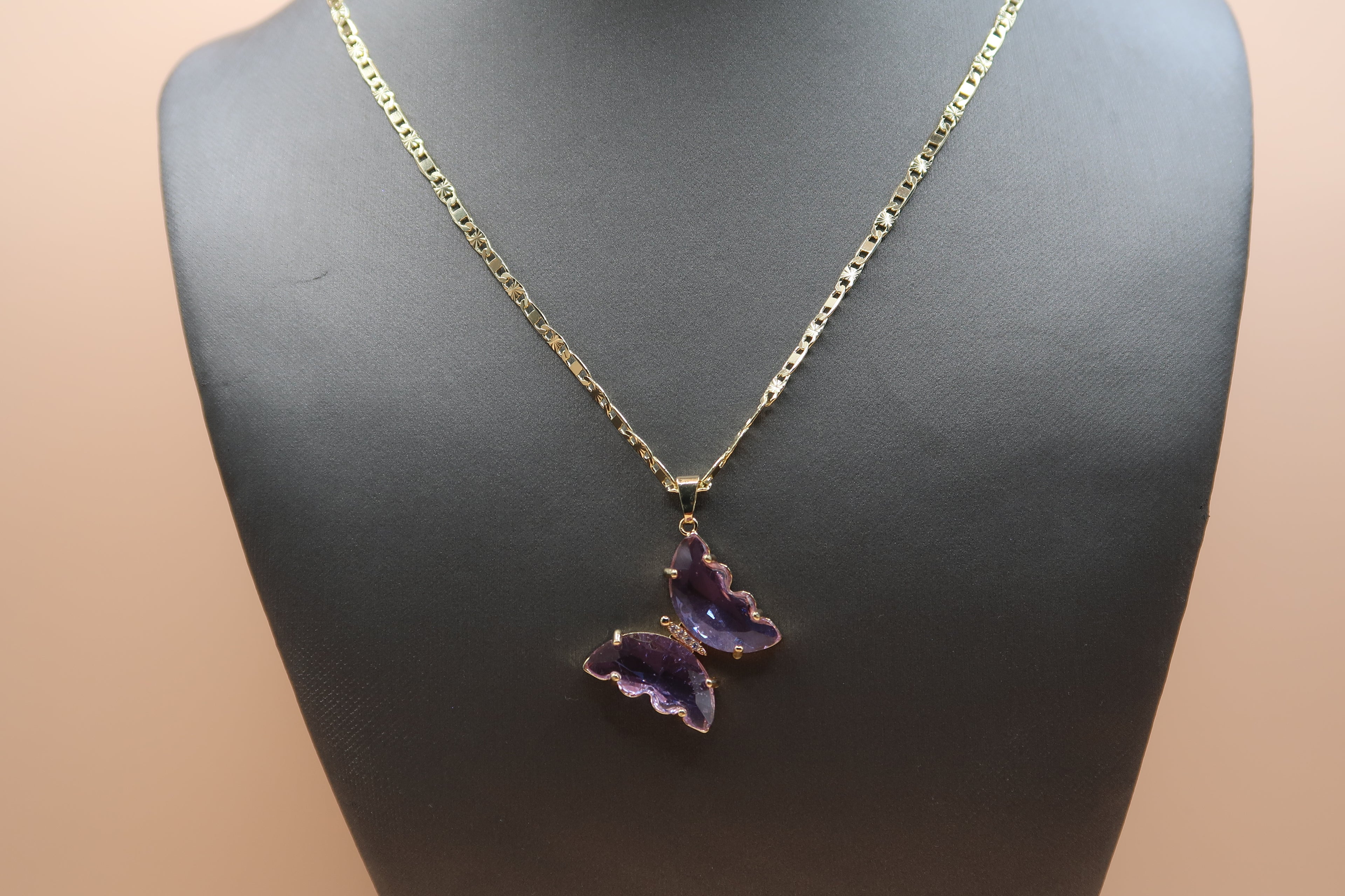 Light purple diamond butterfly necklace