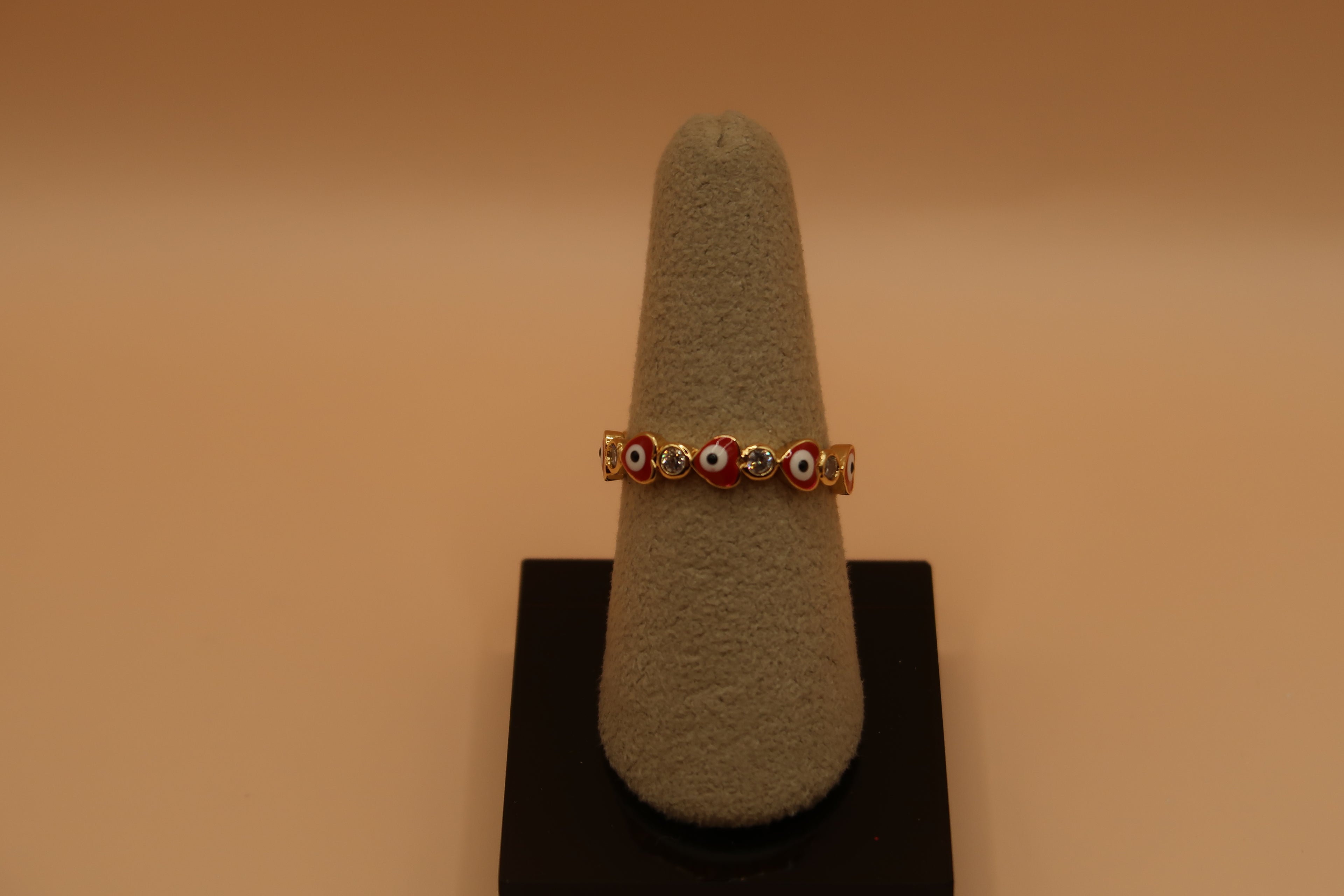 Red Heart Crystals Evil eye ring