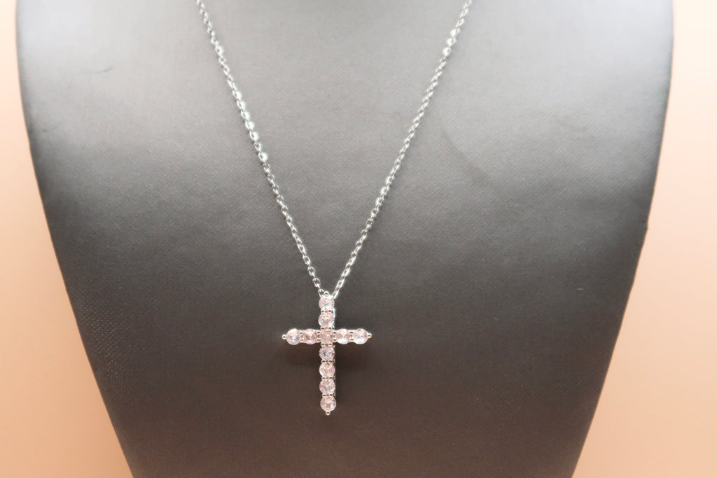 Medium crystal diamonds cross necklace
