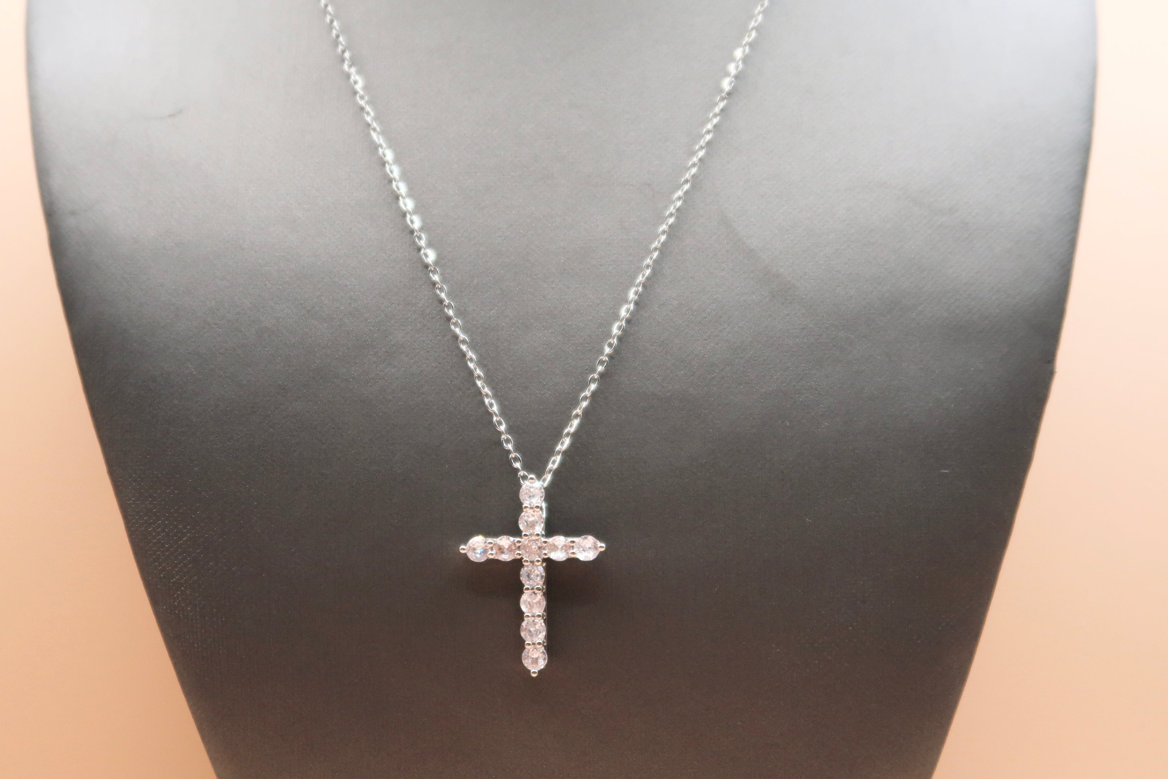 Medium crystal diamonds cross necklace