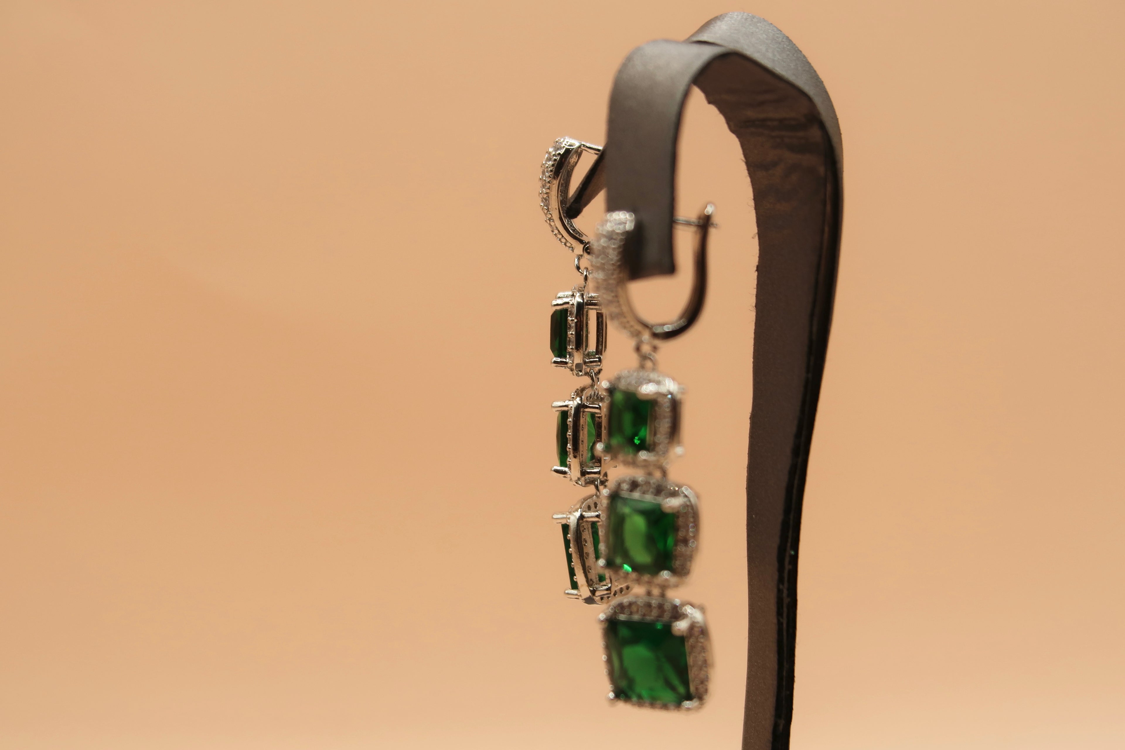Diamond Green Dangling Earrings