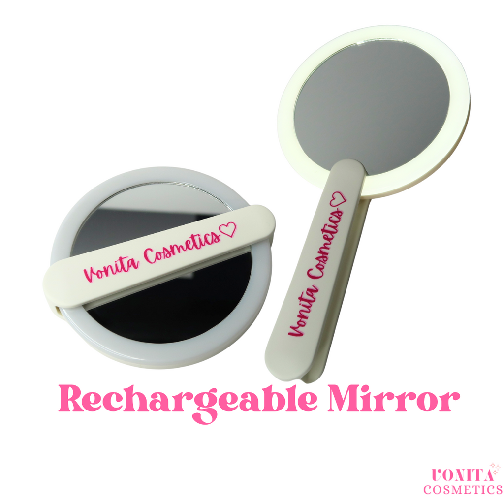White rechargeable led hand mirror
