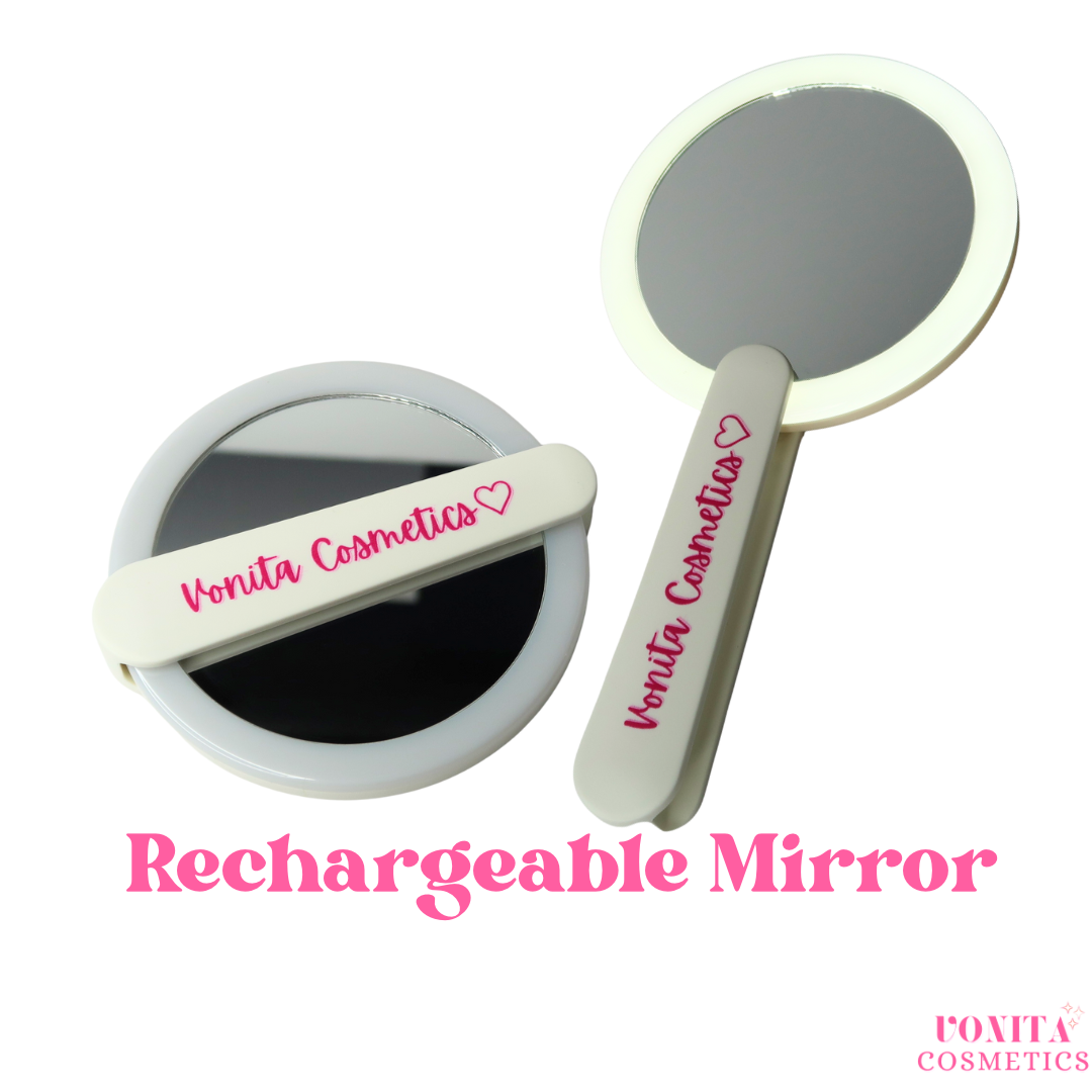 White rechargeable led hand mirror