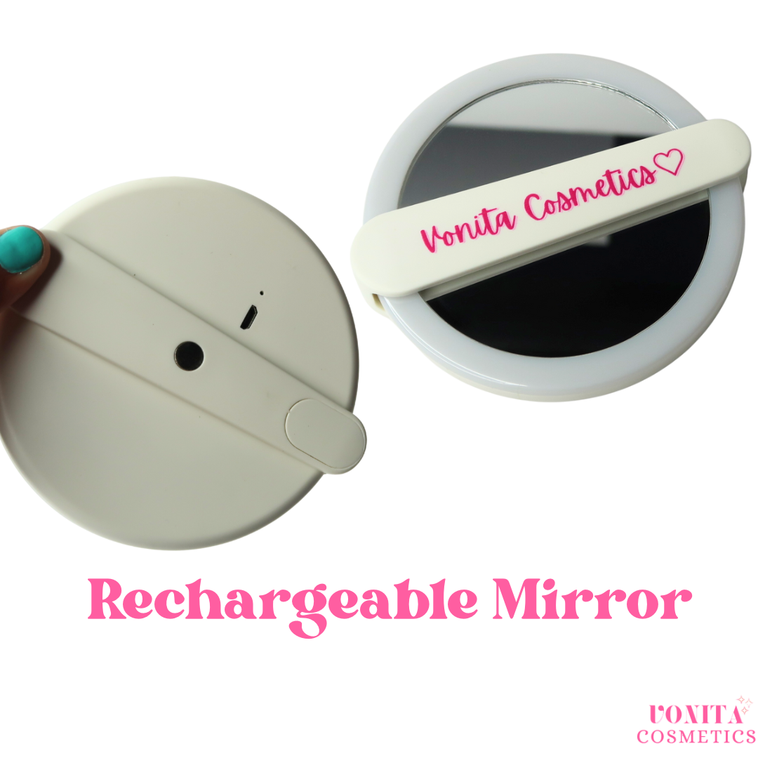 White rechargeable led hand mirror