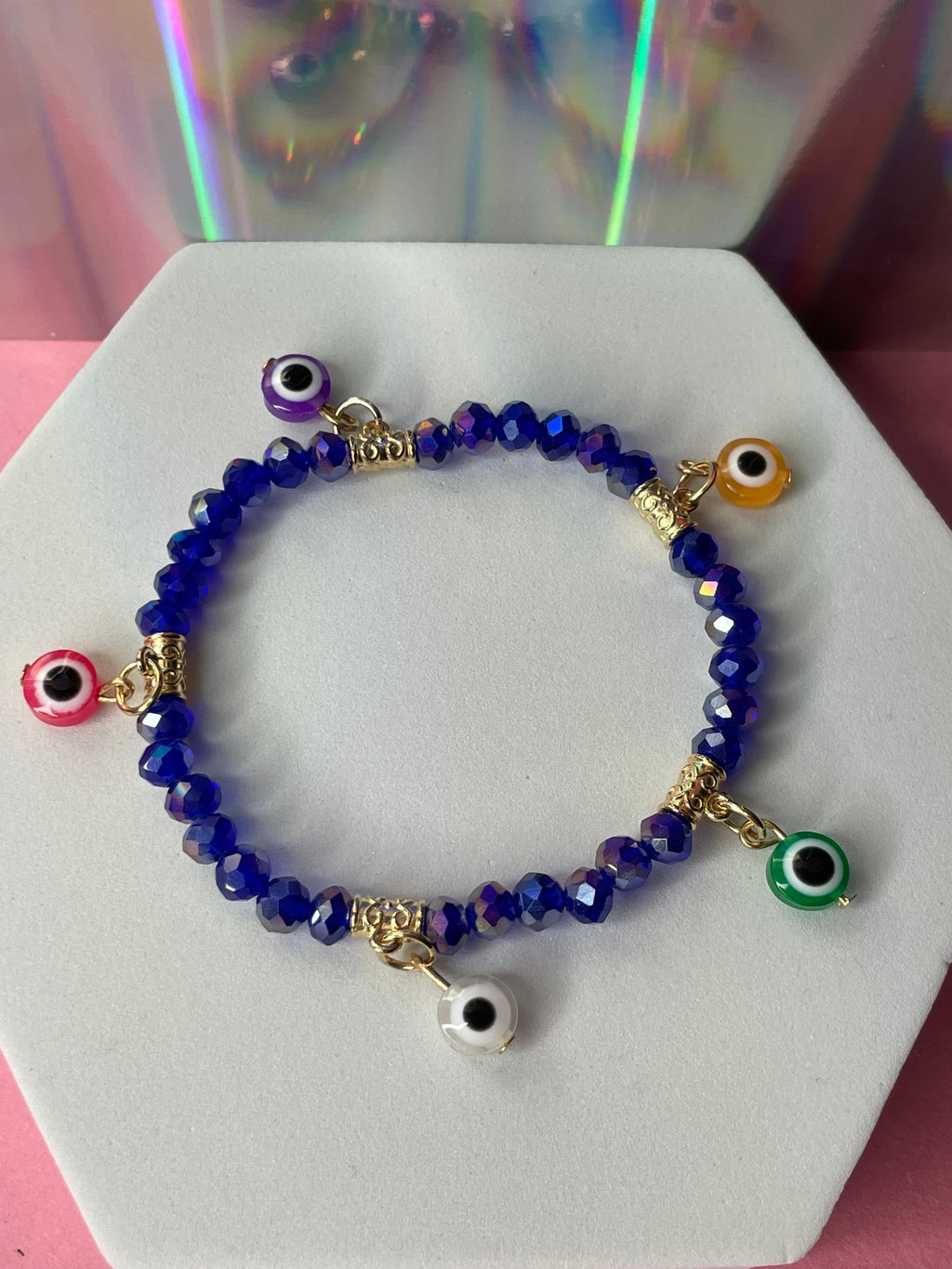 Blue Holographic Multi Color Evil Eye Bracelet