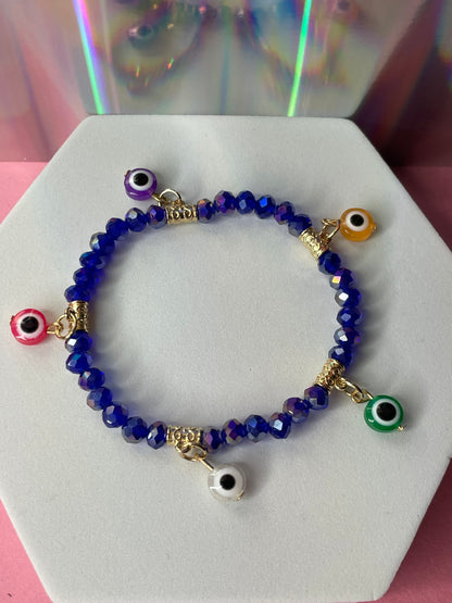 Blue Holographic Multi Color Evil Eye Bracelet
