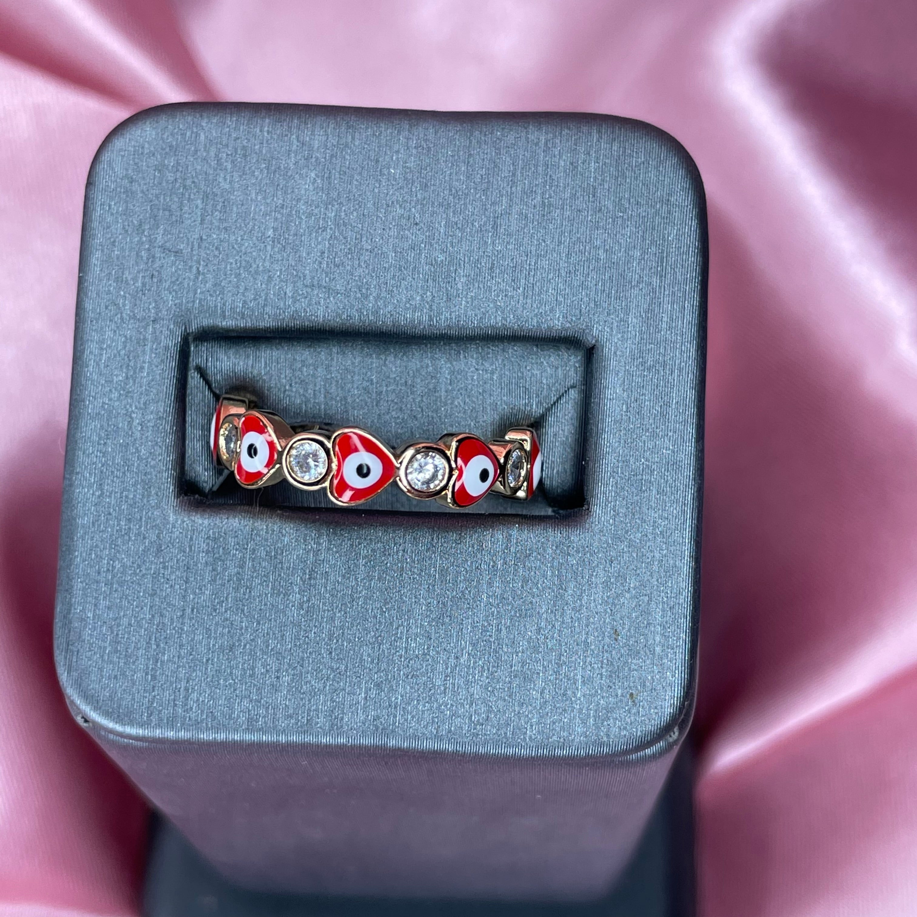 Red Heart Crystals Evil eye ring